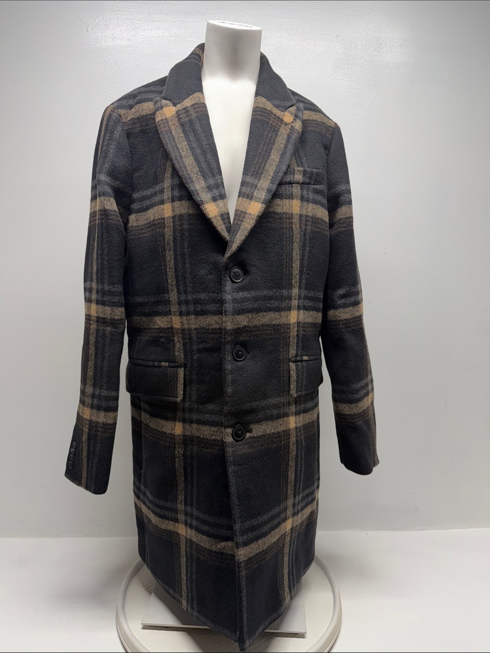 Express Coat Jacket Double Breasted Collared Plaid Wool Brown NWT Mens Medium